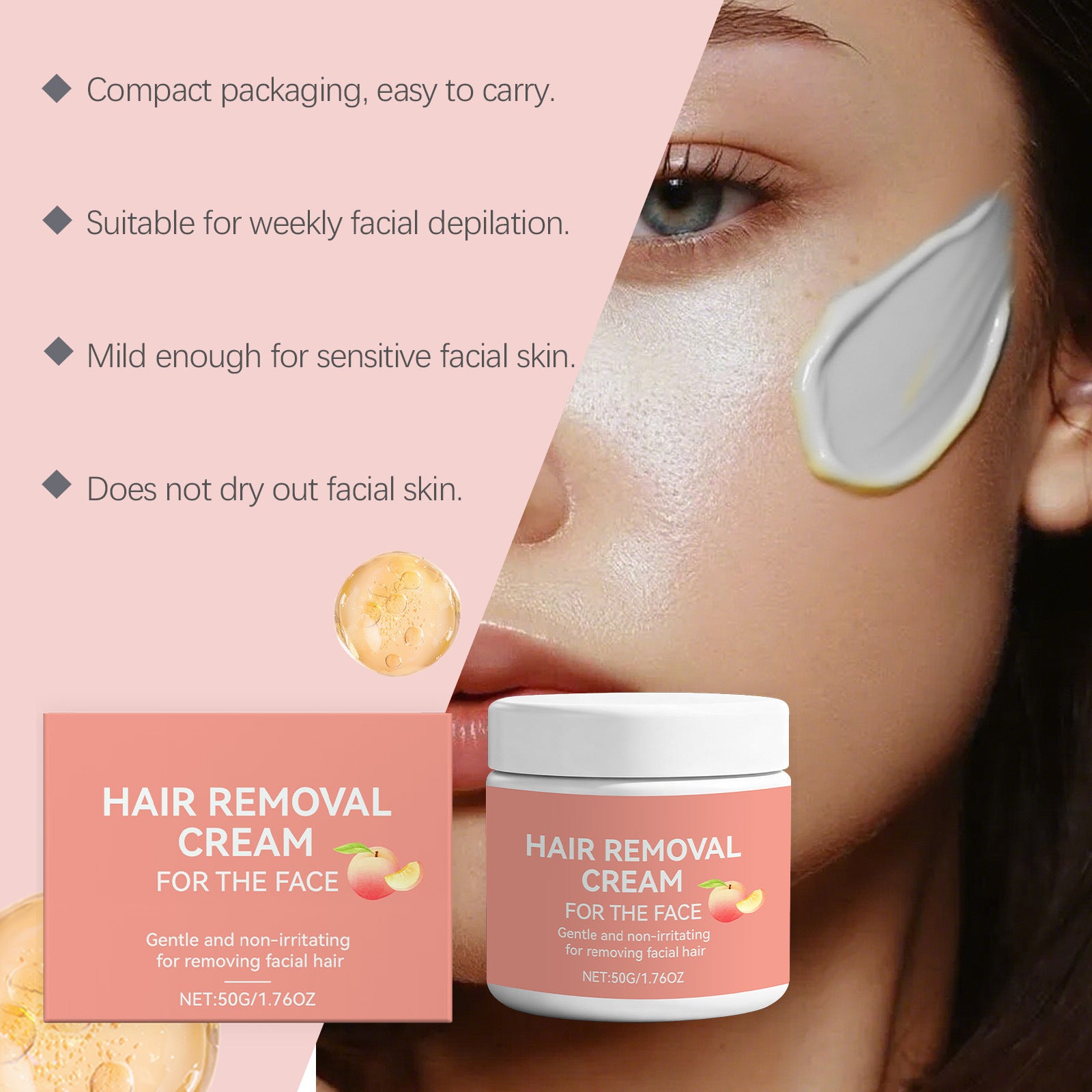 4pcs Suitable for Skin Types Facial Hair Removal Cream - Gentle for Lips & Face Care, Light Peach Fragrance, Spring Summer Hair Remover Gel for Lip Hair & Body, for &, Smooth Skin