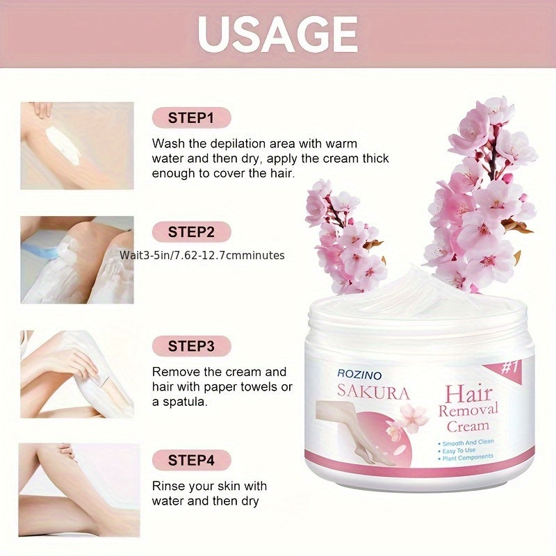 Instant Clean, Instant Smoothness - Women's Cherry Blossom Scented Intensive Hair Removal Cream 50g. Gentle Ingredients, Painless and Non-irritating Hair Removal. Quick 5-minute Hair Removal Without Damaging the Skin. Instant Hair Removal