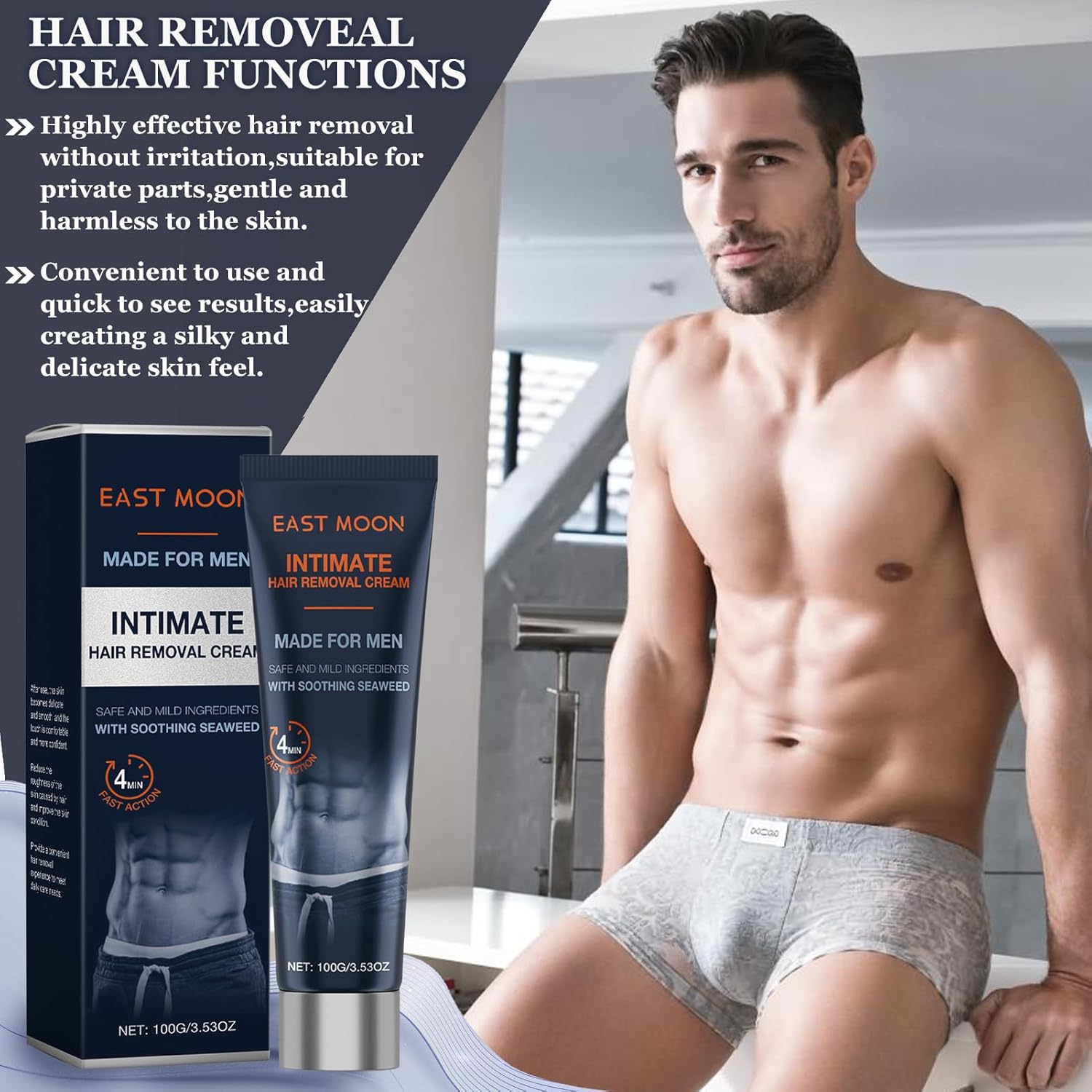 Men'S Depilatory Hair Care Cream, Body for Smooth Skin, Gentle Skin Care for Legs, Chest, Back And Underarm, 3.38oz