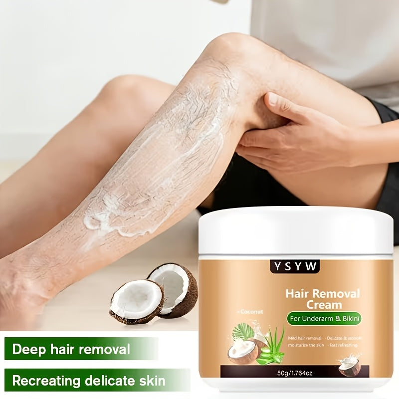 Single-use, 6-month Long-lasting Smoothness, Cooling and Icy Sensation, a Summer Essential. 50G Coconut Hair Removal Cream for Both Men and Women, Quick Hair Removal, Easy Application, Instant Results, Semi-permanent Hair Removal, Smooth with No